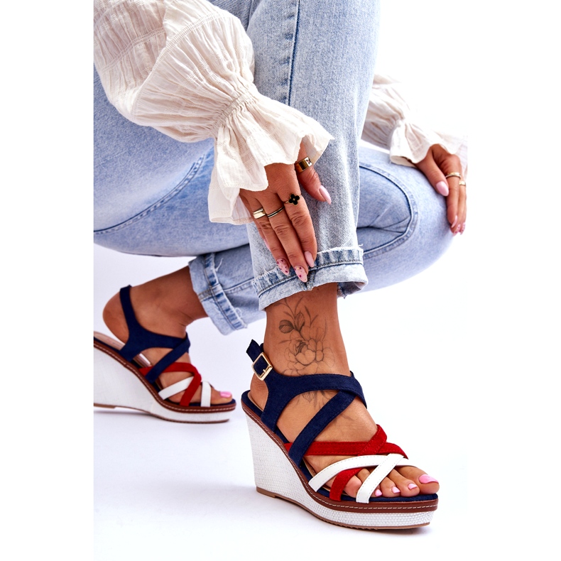 Seastar Wedge sandals with straps, navy blue multicolored 6