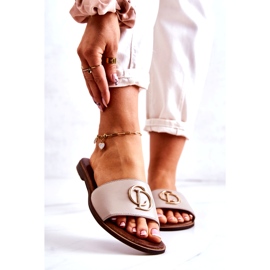 Leather Women's Flip-Flops with Decoration Nicole 2735 Beige 1