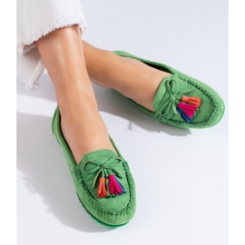 Shelovet green suede boho loafers with tassels 1