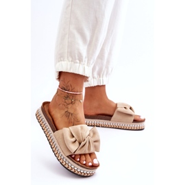 Women's Suede Slippers With Bow Beige Lauria 1