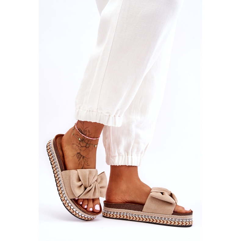 Women's Suede Slippers With Bow Beige Lauria 5