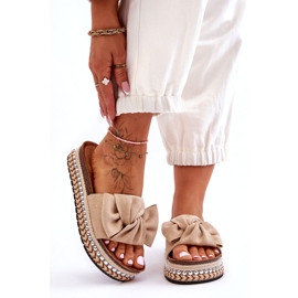 Women's Suede Slippers With Bow Beige Lauria 6