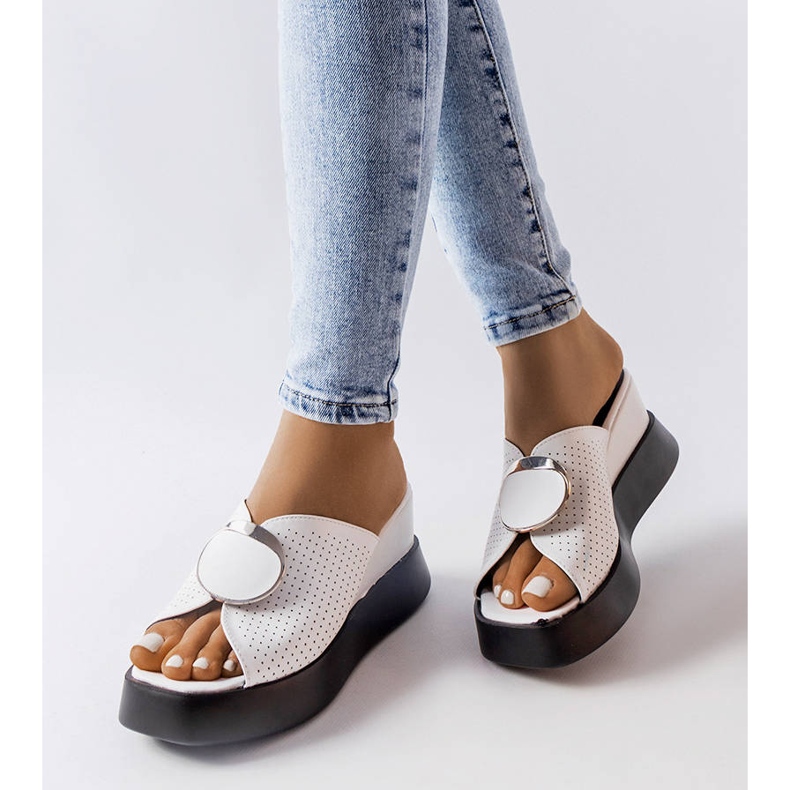 White embellished wedge sandals from Degna 1