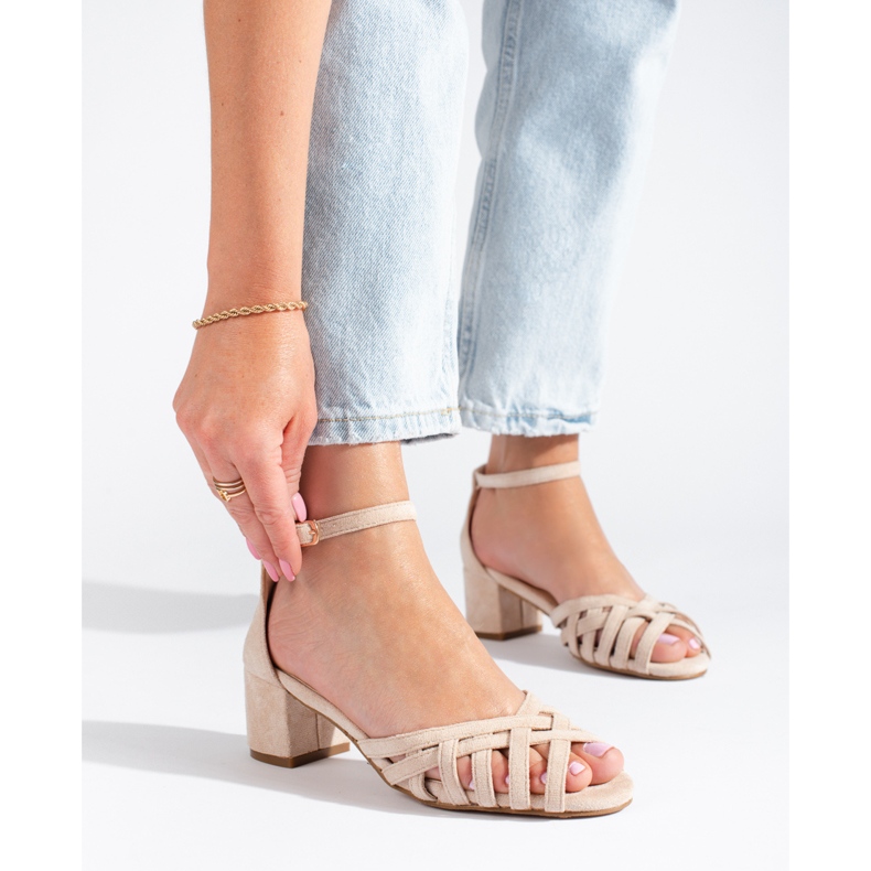 Shelovet suede low heel sandals in beige 1