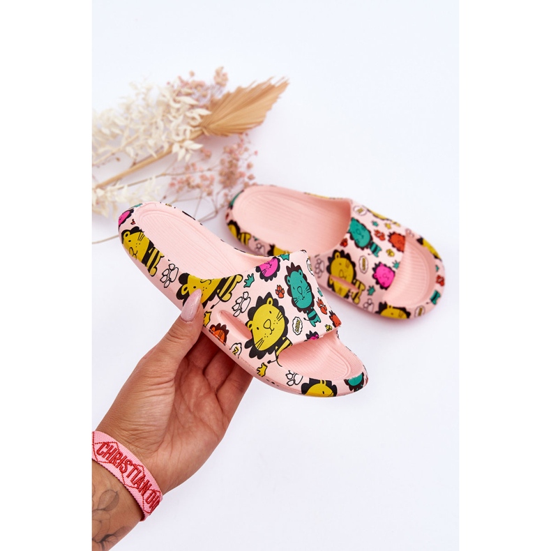 WJ1 Children's Light Foam Slippers Lion Motif Pink Esther 1