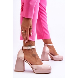 Fashionable Pumps On Massive Heels Beige Sandia 1