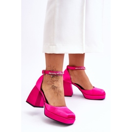 Fashionable Pumps On Massive Heels With Zircons Fuchsia Adel pink 1
