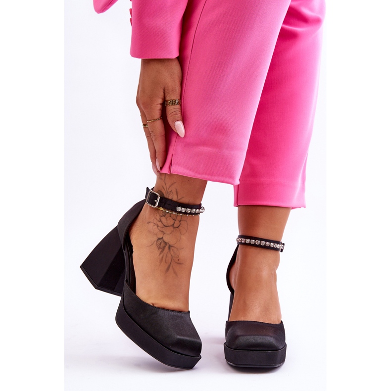 Fashionable Pumps On Massive Heels With Zircons Black Adel 1