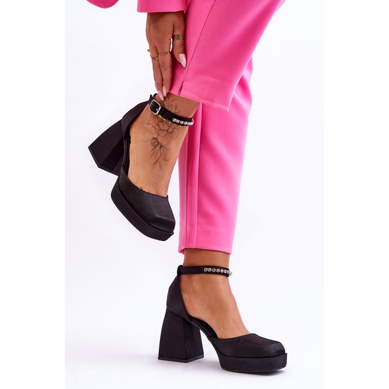 Fashionable Pumps On Massive Heels With Zircons Black Adel 2