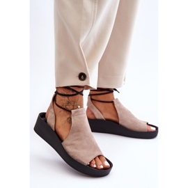 Suede Wedge Sandals Nicole 2743/042 Beige 1