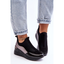 PE1 Women's Slip-On Wedge Sneakers Black And Silver Farro 1