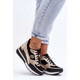 PE1 Women's Lace-Up Wedge Sneakers Black And Gold Genova 1