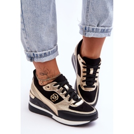PE1 Women's Lace-Up Wedge Sneakers Black And Gold Genova 2