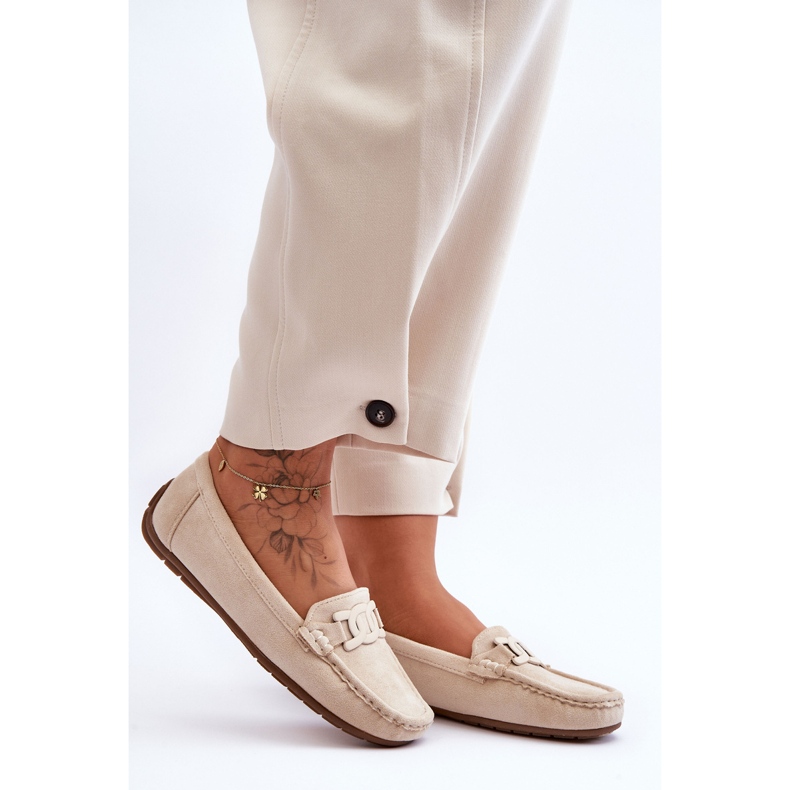 Women's Fashionable Suede Loafers Beige Rabell 1
