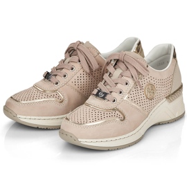 Rieker N4346-60 women's beige openwork wedge sports shoes 1