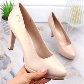 Women's pumps with high heels and platform beige chamoiss Sergio Leone 1431 1