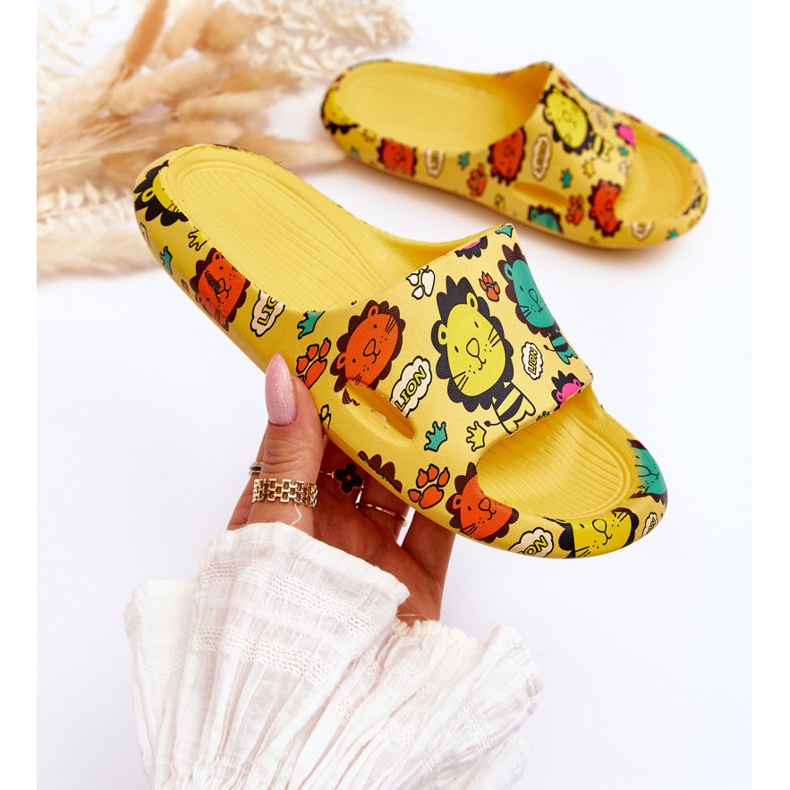 Children's Light Foam Slippers Lion Motif Yellow Esther 1 Children's Light Foam Slippers Lion Motif Yellow Esther 1