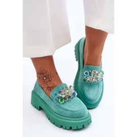 PS1 Women's Loafers With Decorative Crystals Green Avril 1