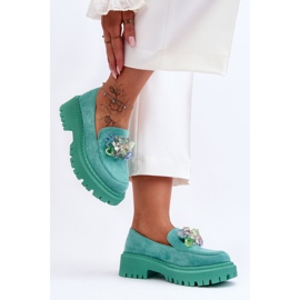 PS1 Women's Loafers With Decorative Crystals Green Avril 2