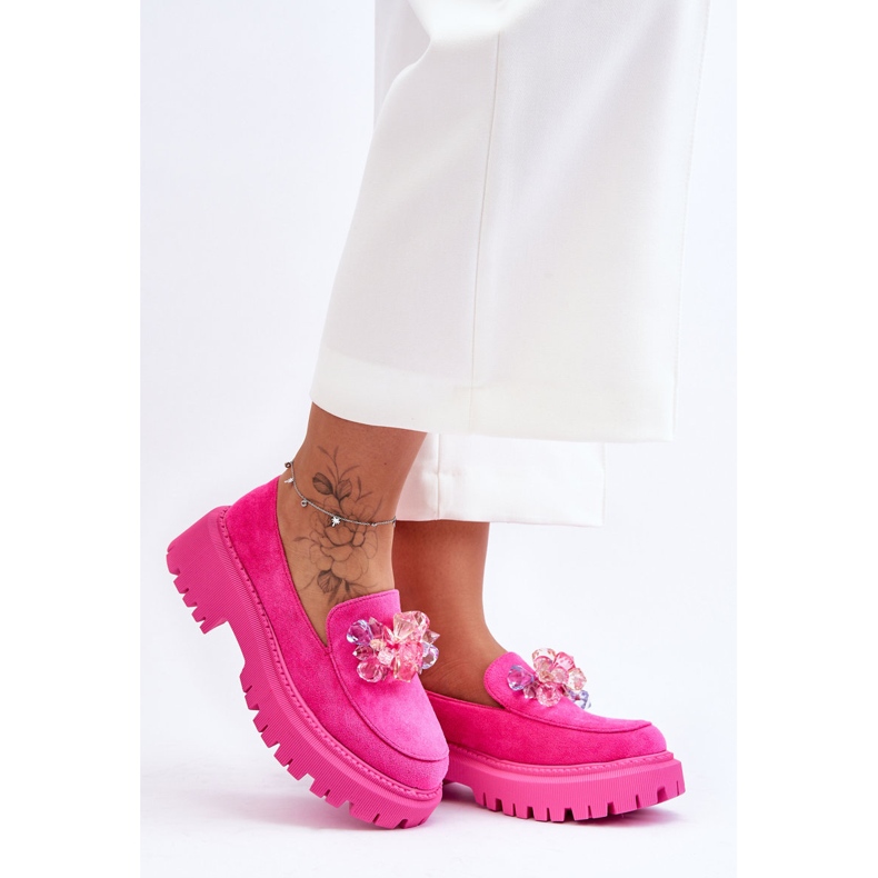 PS1 Women's Loafers With Decorative Crystals Pink Avril 2 PS1 Women's Loafers With Decorative Crystals Pink Avril 2