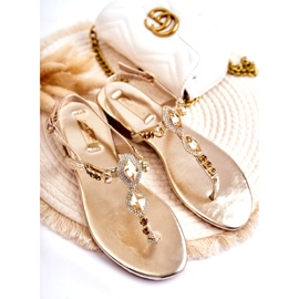 Women's Fashionable Flip-Flop Sandals With Decorative Gold Rhinestones golden 7