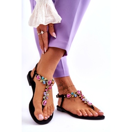 Suede Flip Flops With Stones Black Frency 1