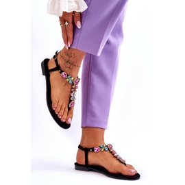 Suede Flip Flops With Stones Black Frency 3