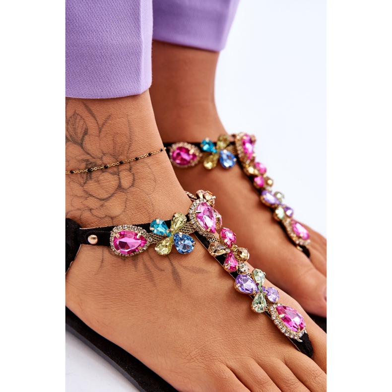 Suede Flip Flops With Stones Black Frency 4