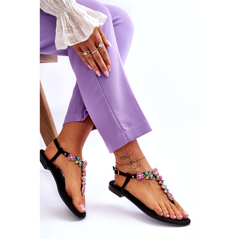 Suede Flip Flops With Stones Black Frency 5