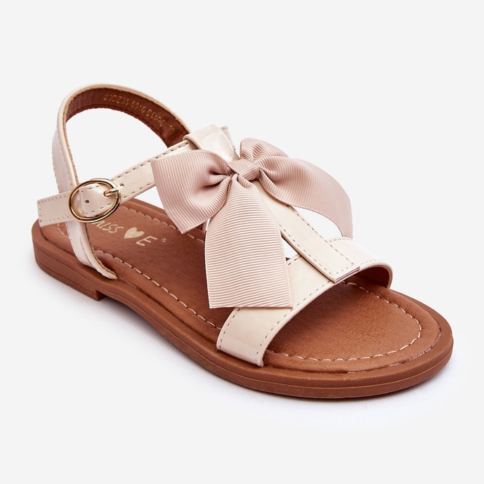 Children's lacquered sandals with a bow, beige Netina 1