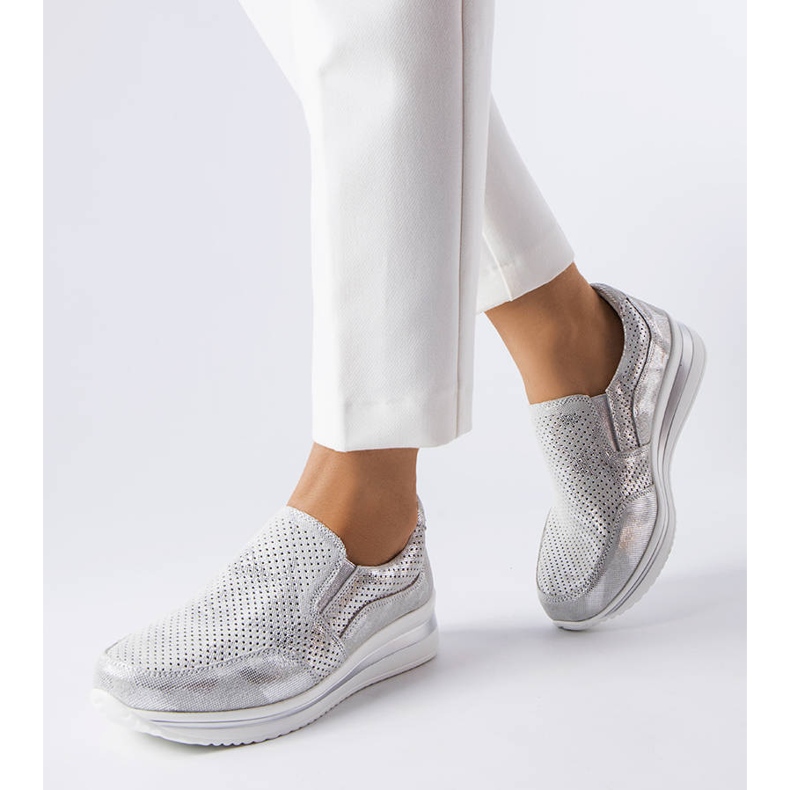 Silver openwork wedge sneakers 1