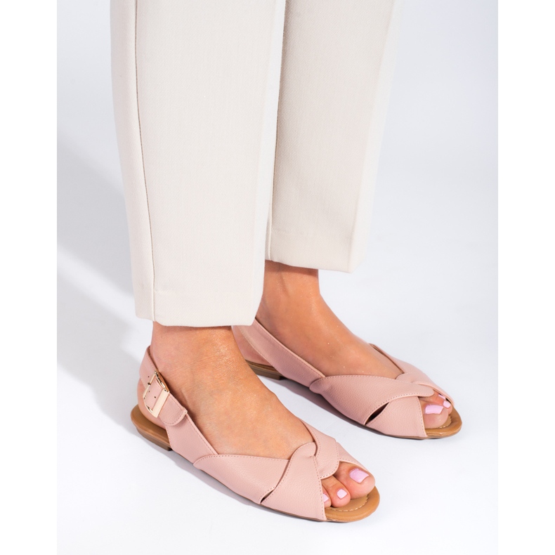 Pink flat sandals in imitation leather from Vinceza 1