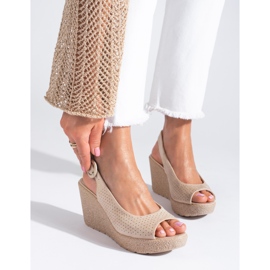 Openwork suede wedge sandals Shelovet beige 1