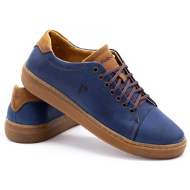 Polbut Men's leather shoes 2109 navy blue 2