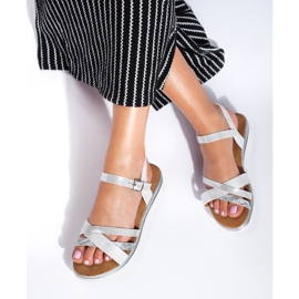 Comfortable Shelovet white and silver low wedge sandals 1