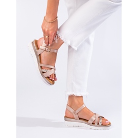 Comfortable sandals on a low wedge Shelovet beige and gold golden 1