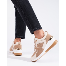 Women's Shelovet brown wedge sneakers beige 2