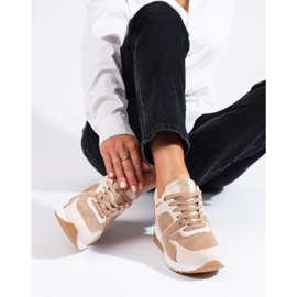 Women's Shelovet brown wedge sneakers beige 1