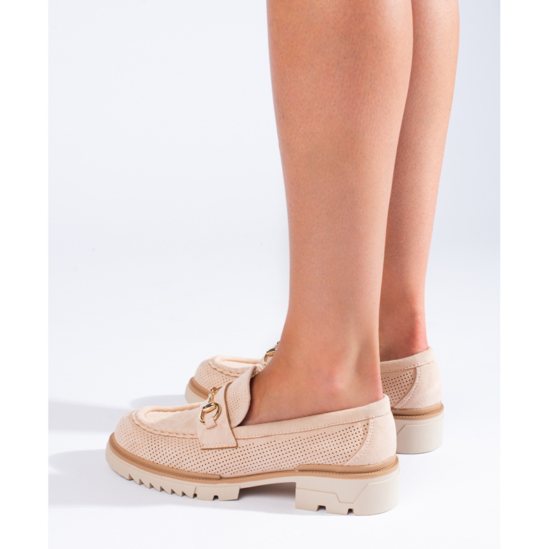 Shelovet beige openwork suede loafers 2 Shelovet beige openwork suede loafers 2