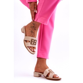 Women's Elegant Beige Flip-Flops With Gold Decoration 2