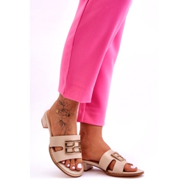 Women's Elegant Beige Flip-Flops With Gold Decoration 4