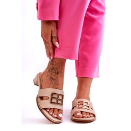 Women's Elegant Beige Flip-Flops With Gold Decoration 5
