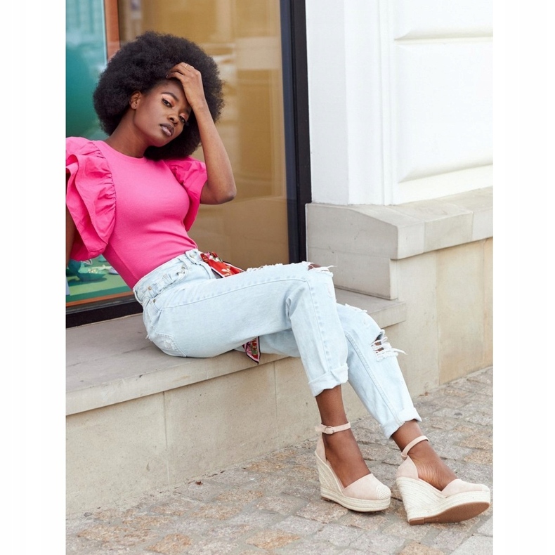 Beige Wedge Sandals With Braids 4