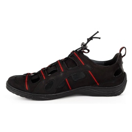 Kampol Men's leather openwork shoes 26KAM black 1