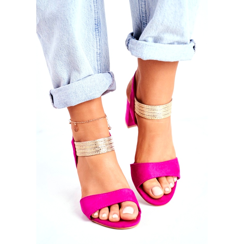 S.Barski Women's Sandals On Heel Suede Fuchsia pink 2