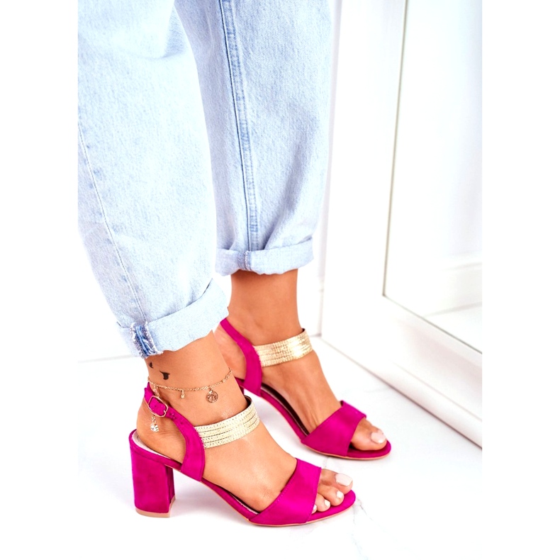 S.Barski Women's Sandals On Heel Suede Fuchsia pink 1