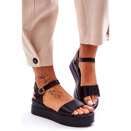 Comfortable Leather Wedge Sandals Black Tifena 2