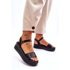 Comfortable Leather Wedge Sandals Black Tifena 4