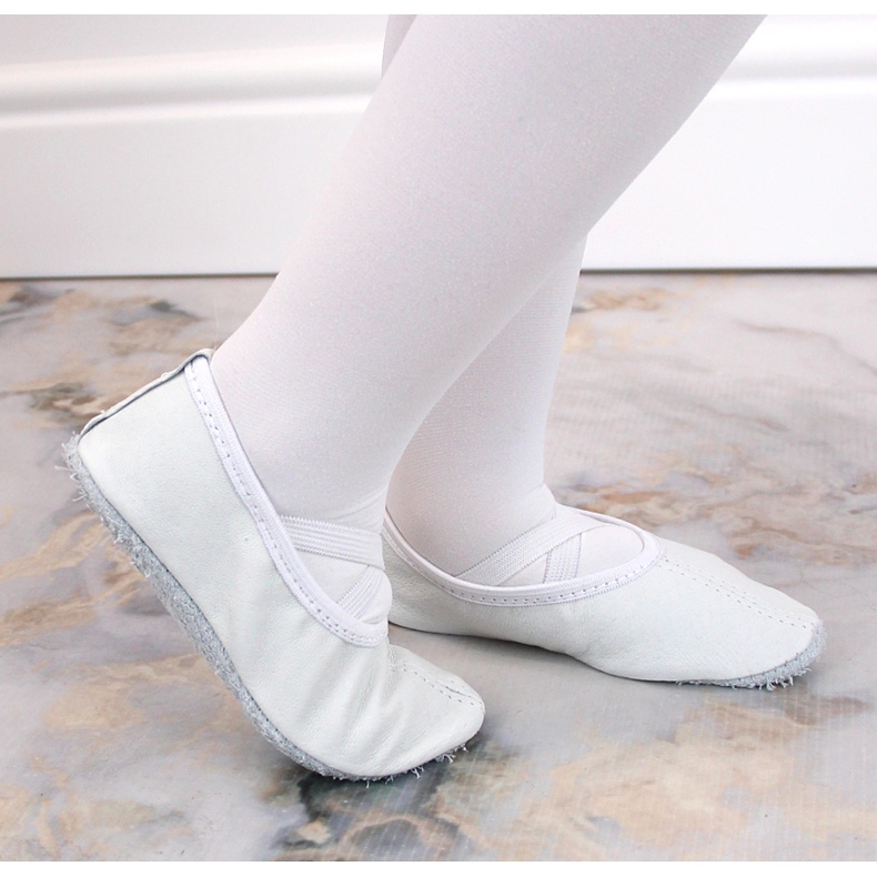 Leather ballet shoes on elastic bands, white Nazo 1