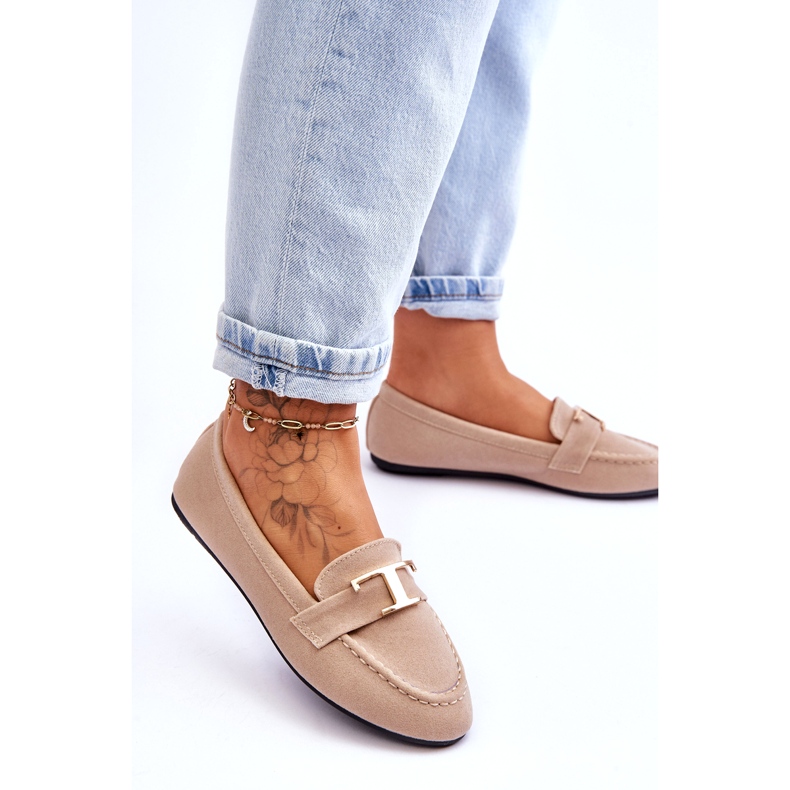 Classic Slip-on Moccasins with Decoration, Light Beige 2